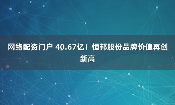 网络配资门户 40.67亿！恒邦股份品牌价值再创新高